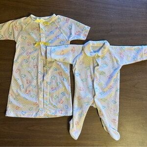 Vintage Matching Sheep Baby Gown And One Piece Footed Sleeper READ